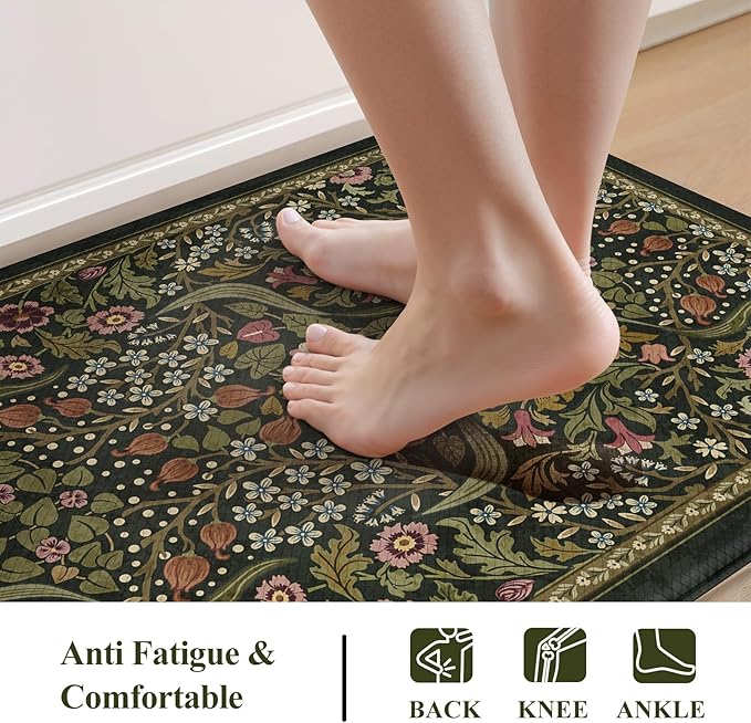 Collive Anti Fatigue Kitchen Mats, Spring Green Floral Kitchen Rugs Sets of 2 - Image 3