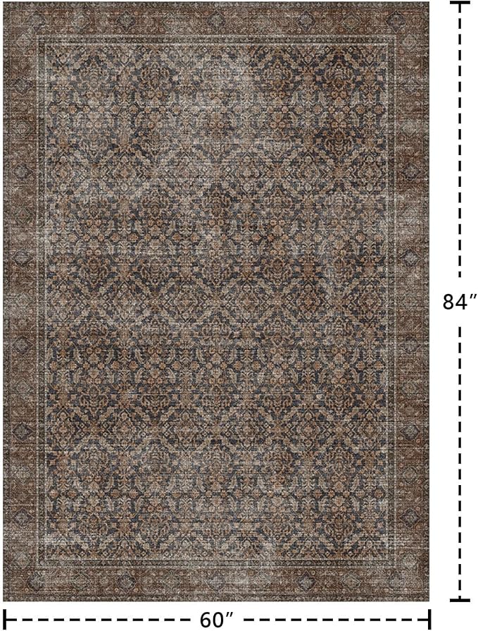 Latte&Fog 5x7 Area Rugs for Living Room, Vintage Taupe Brown Washable Rug - Image 2