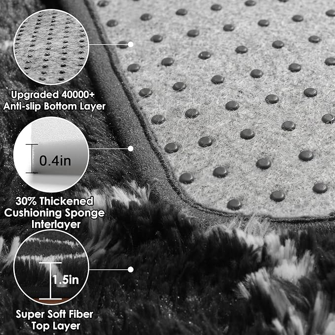 ONASAR Area Rugs for Bedroom Living Room, Fluffy 4x6 Black and White Rug - Image 4