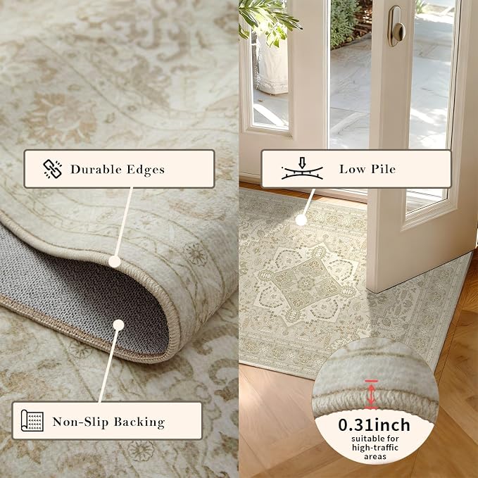 Latte&Fog 9x12 Area Rug for Living Room, Extra Large Vintage Beige Washable Rugs - Image 6