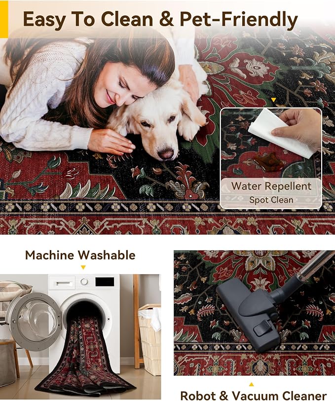 RELEANY Area Rugs Square 10ft Washable Non-Slip, Floral Vintage Distress - Image 4
