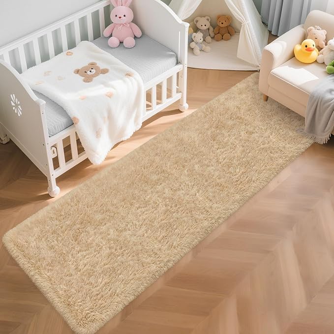 2x8 ft Beige Runner Rugs for Bedroom Living Room, Soft Plush Fluffy Throw Rug - Image 4