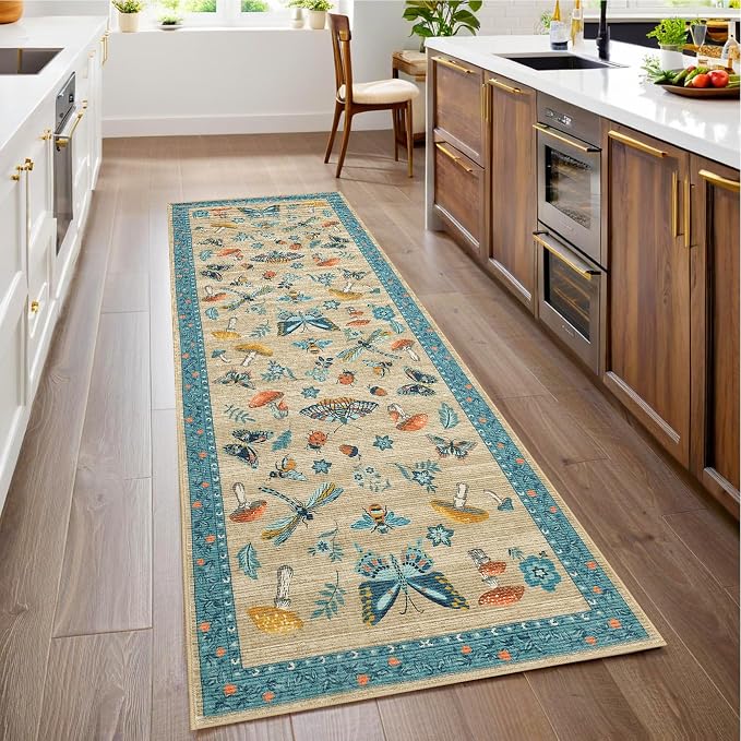 Mushroom Insect 2x6 Runner Rug for Hallway Washable Kitchen Rugs Non Slip by ROYHOME