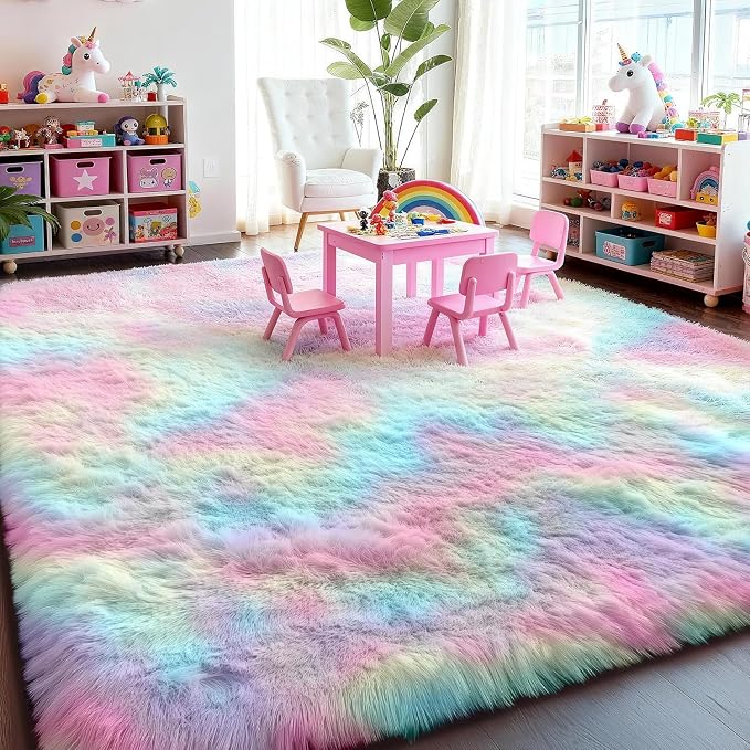 PAGISOFE 9x12 Rainbow Large Area Rug, Plush Rugs - Image 4