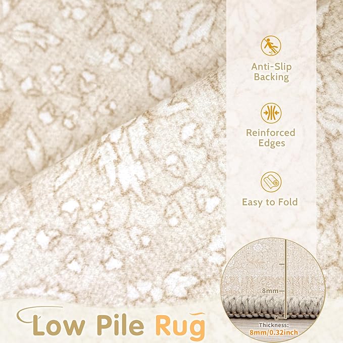 Washable Rug 9x12 Area Rugs: Vintage Floral Rugs - Image 3