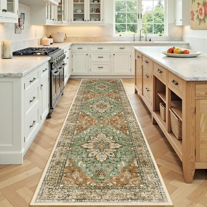 RELEANY Area Rugs Runner 2'x7' Washable Non-Slip, Floral Vintage Distress by RELEANY