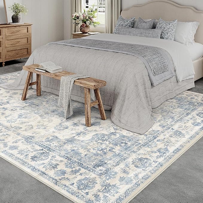10x12 Neutral Area Rug Blue Vintage Living Room Bedroom Washable Carpet - Image 2