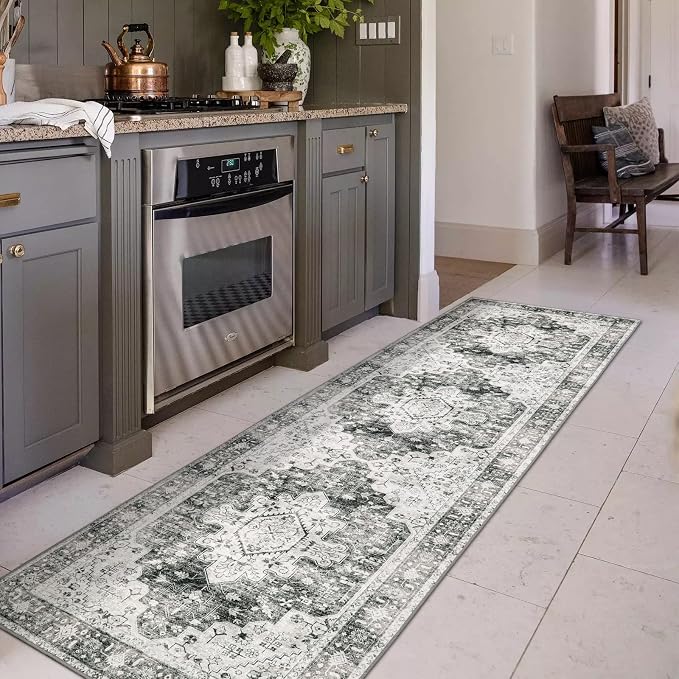 Moynesa Ultra-Thin Washable Gray Hallway Runner Rug by Moynesa