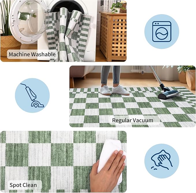 GarveeHome 8×10 Area Rugs for Living Room, Sage Green Checkered Rug, Non-Slip - Image 7