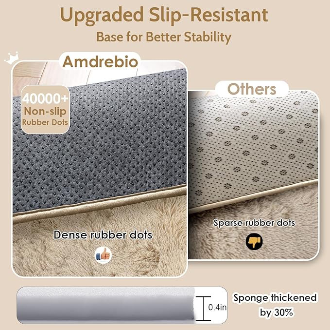 Amdrebio Beige Area Rugs for Bedroom Kids Room, 5x7 Fluffy Plush Shag Furry - Image 6