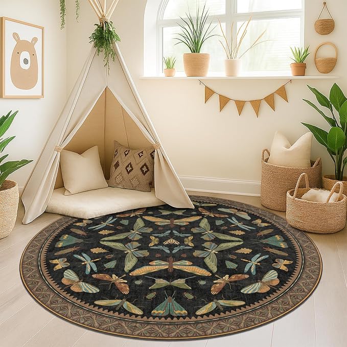 Black Boho 5ft Round Throw Rugs - Image 3
