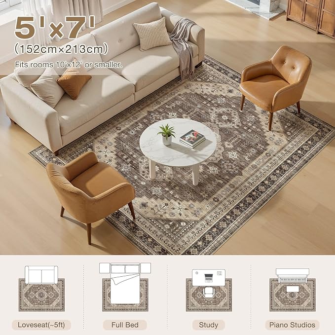 5x7 Washable Area Rug, Large Rugs - Image 8