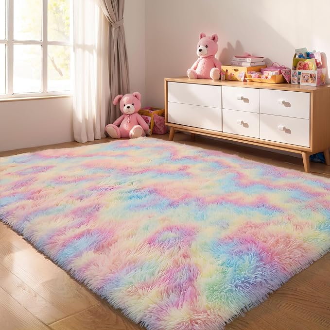 5x8 Rainbow Shaggy Unicorn Kids Rug by KICHOWUA