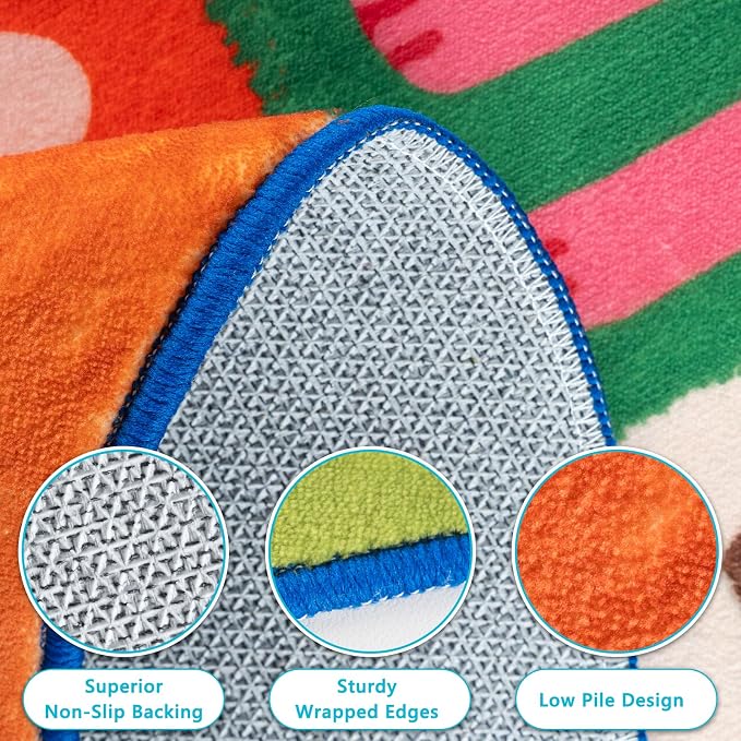 Kids Rugs for Playroom, 4x6 Feet Upgrade Ultra Non Slip Area Rug, Washable Play - Image 3
