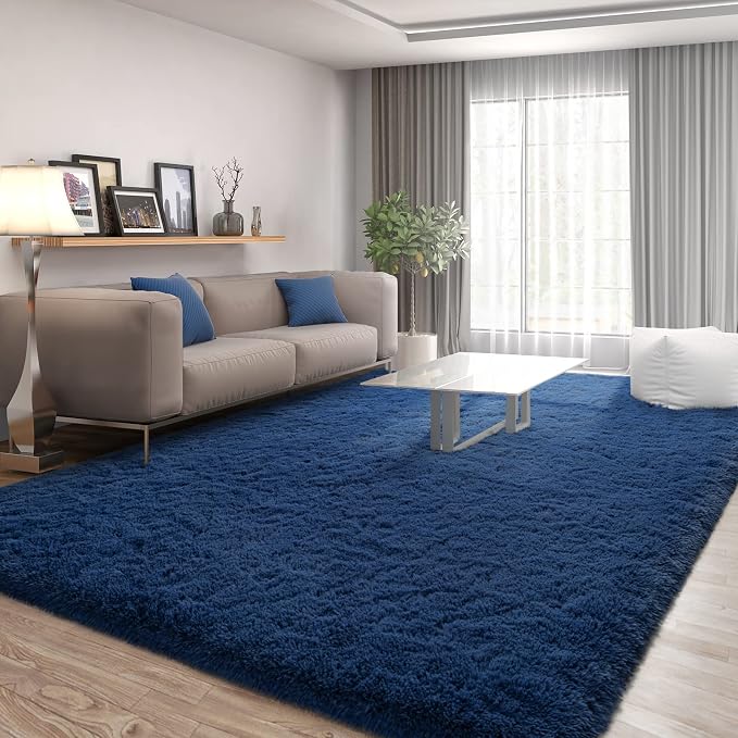 FlyDOIT Large Area Rugs for Living Room, 4x6 Feet Navy Blue Shaggy Rug Fluffy - Image 2