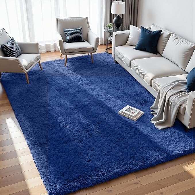 5x7 Area Rugs for Living Room Rug: Soft Fluffy Shag Blue Rugs for Bedroom - Image 4