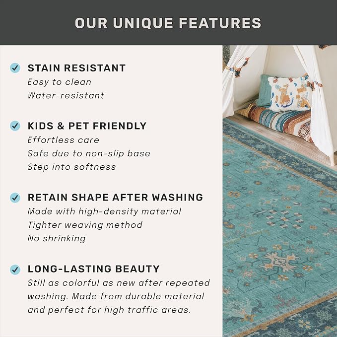 5x7 Teal Rug for Living Room, Boho Turquoise Rugs for Bedroom, Modern Eclectic - Image 7