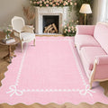 GarveeHome Scalloped Bow Rug for Living Room, Solid Pink Rug for Dorm, Washable by GarveeHome