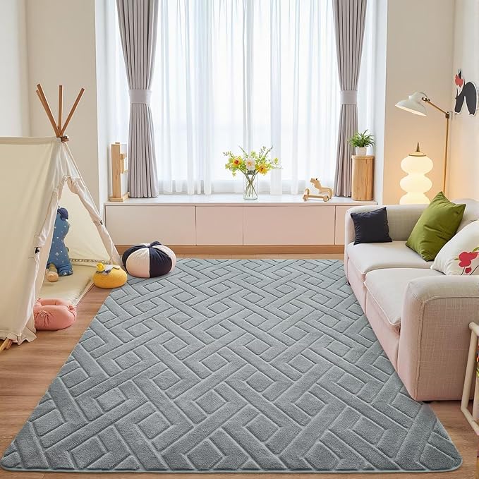 3x5 Grey Washable Area Rug for Bedroom, Modern Geometric Shag Non-Slip Living - Image 7