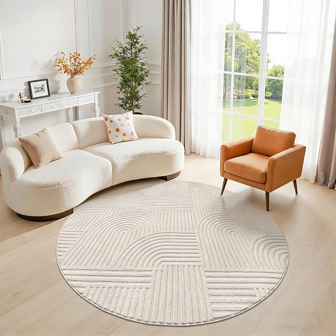 Pauwer 6ft Washable Area Rugs for Living Room Modern Beige Solid Color Soft - Image 8