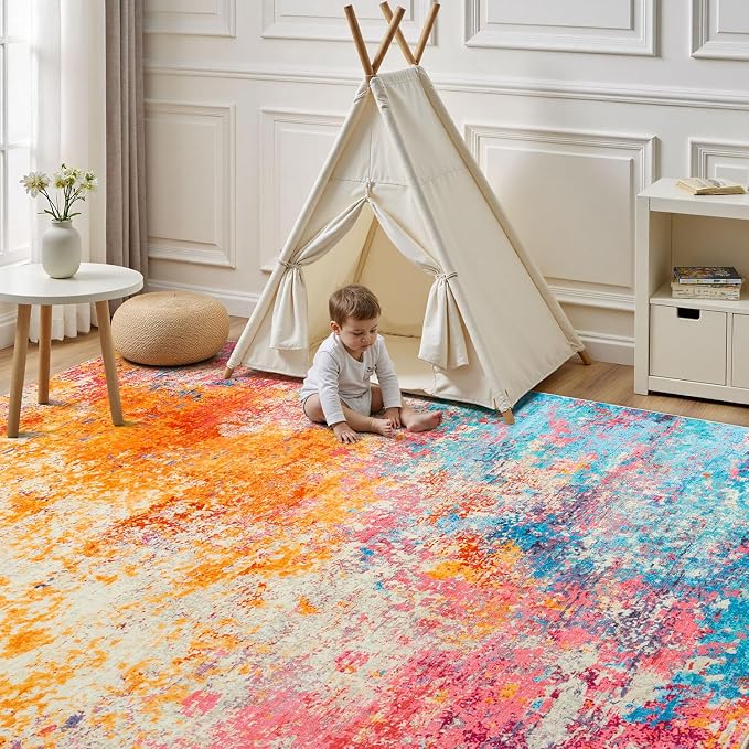 Rugflix 8x10 Area Rugs for Living Room, Washable Colorful Rainbow Rug - Image 2