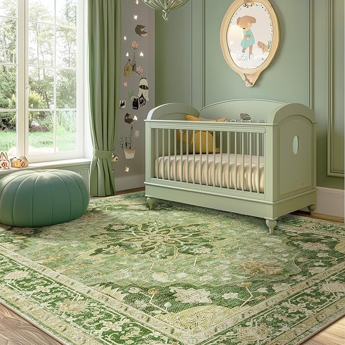 RELEANY Area Rugs 5'x7' Washable Non-Slip, Floral Vintage Distress Medallion by RELEANY