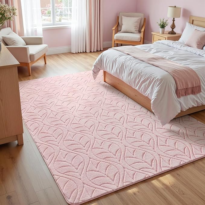 Macgace 6x9 Pink Area Rug, Soft Shag Carpet, Washable Living Room Rugs - Image 8