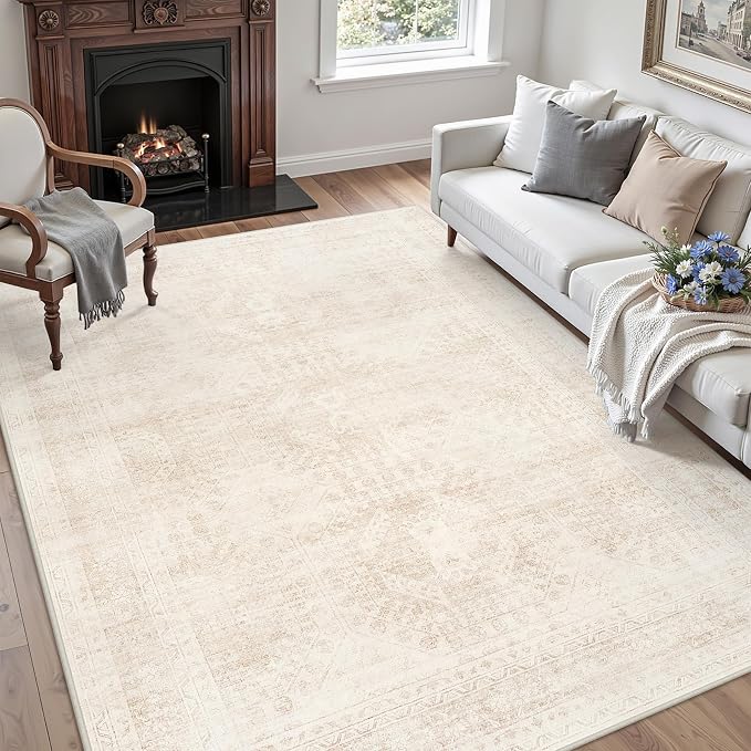 4x6 Area Rugs for Living Room: Vintage Boho Neutral Washable Rug Indoor Soft - Image 3