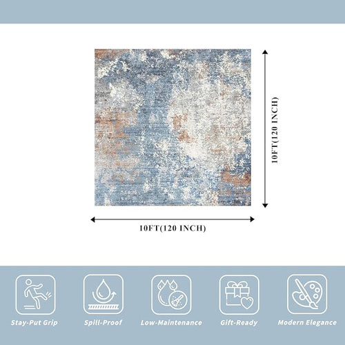 10x10 ft Square Living Room Rug – Washable Modern Abstract Area Rug - Image 2