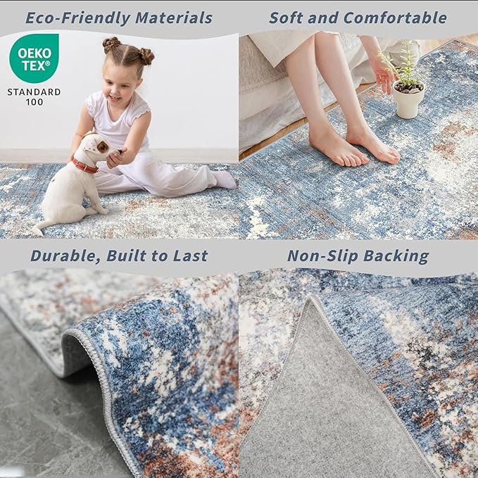 3x7 Kitchen Runner Rug – Washable Non-Slip Modern Abstract Neutral Carpet - Image 3