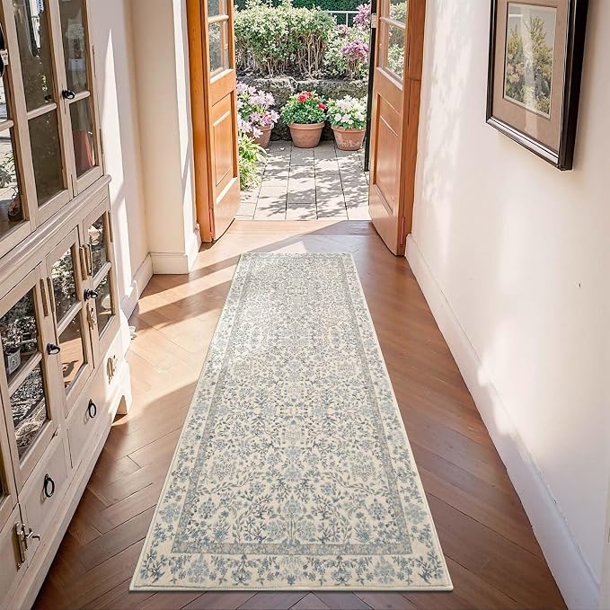 jinchan Zenith Floral Runner Rug 2x5 Washable Kitchen Runner Non-Slip Low-Pile - Image 2