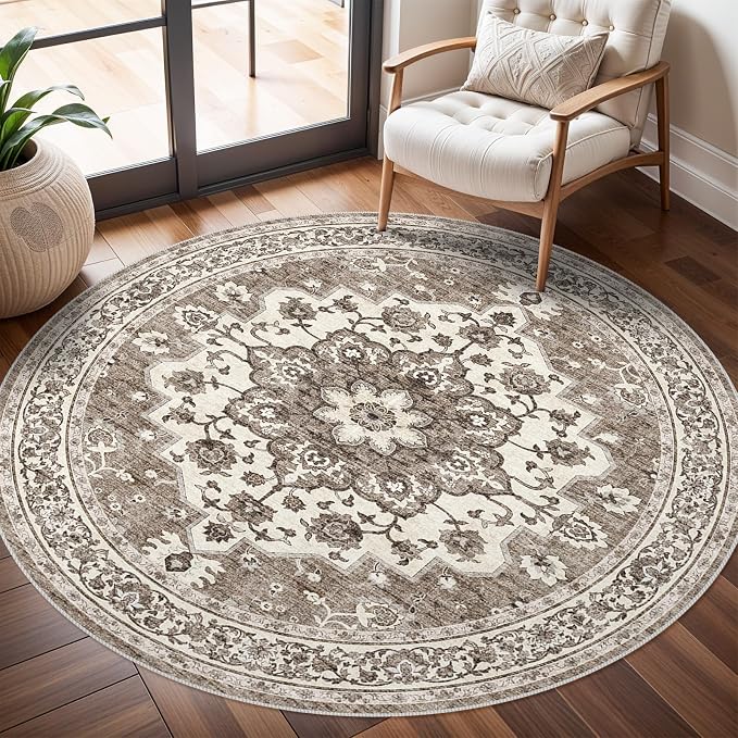 TOPRUUG Washable Oriental Area Rug - 6ft Round Rugs by TOPRUUG