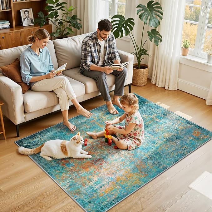 RELEANY Washable Area Rugs 4'x6' Non-Slip Modern Abstract Soft - Image 2