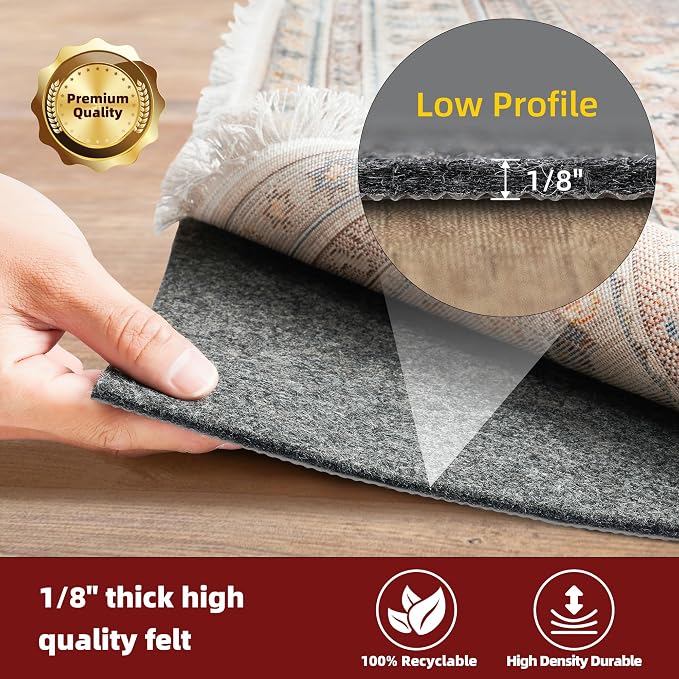 BAGAIL Felt and Natural Rubber Backing Rug Pads 1/8” Thick, 8 x 11 Ft Non Slip - Image 3