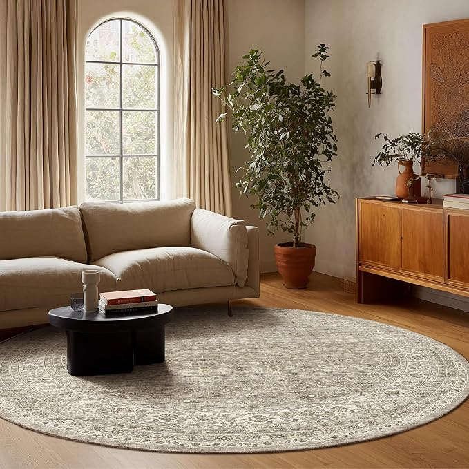 6ft Washable Round Rugs for Bedroom: Circle Living Room Rug Vintage Non Slip - Image 6