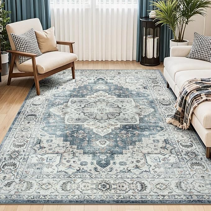 Lessymo Vintage Medallion Rug for Living Room 5x7, Machine Washable Area Rugs by Lessymo