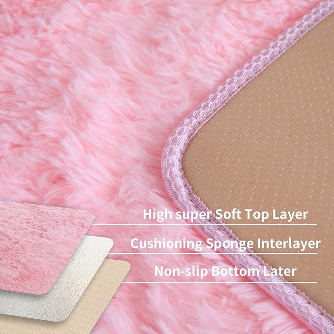 Pink Fluffy 4x6 Area Rugs for Bedroom Girls, Soft Washable Fuzzy Furry Shag Rug - Image 4