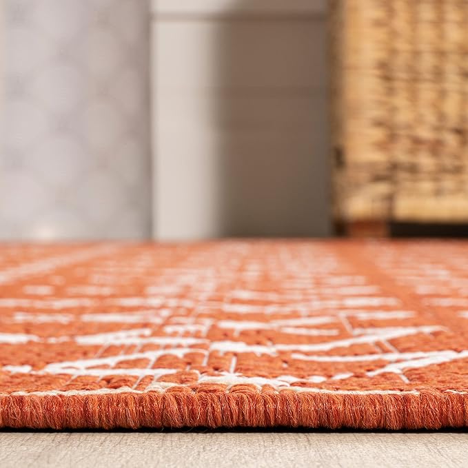 JONATHAN Y Moroccan Geometric Indoor Outdoor Round Area Rug 5 Ft Orange/Cream - Image 4