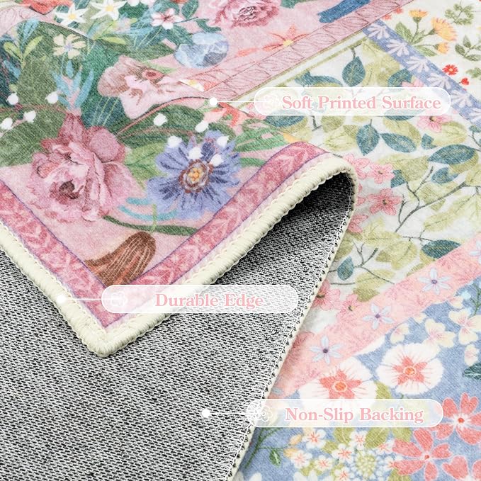 LIVEBOX 5 x 7 Pink Rugs for Bedroom Girls, Soft Patchwork Pink Rug for Living - Image 5