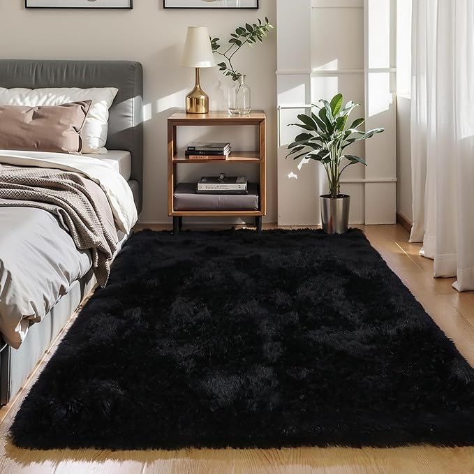 KICHOWUA 5x8 Black Fluffy Shag Rug - Image 7