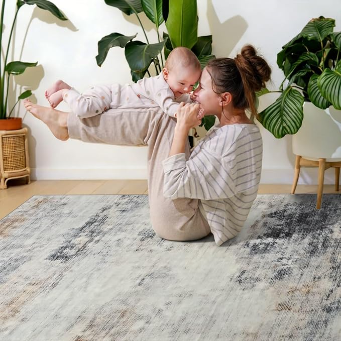 Toneed Abstract Area Rug 6x9 Modern Washable Rug Soft Non Slip Rug Low Pile - Image 5