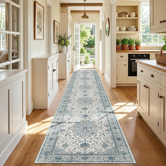 RELEANY Area Rugs Runner 3'x20' Washable Non-Slip, Floral Vintage Distress by RELEANY