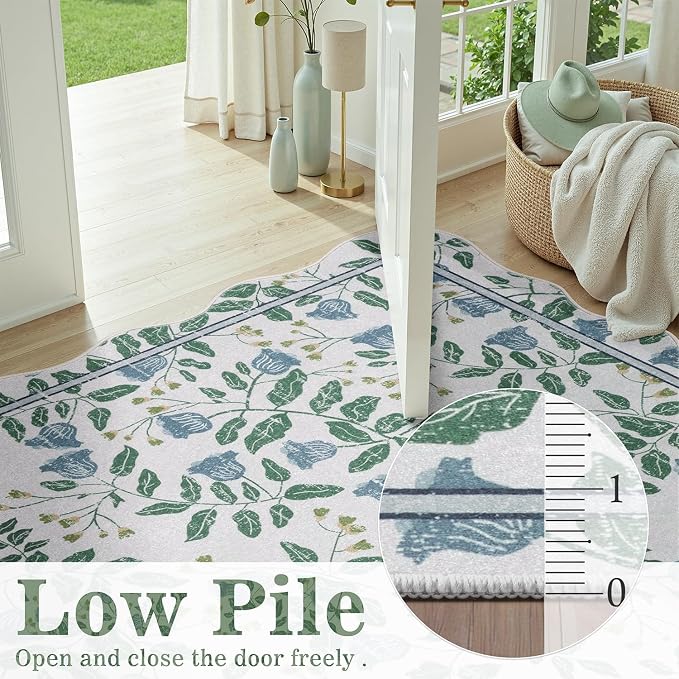 DCX Washable Botanical Floral 5x5 Roung Rug, Non Slip Low Pile Carpet - Image 3