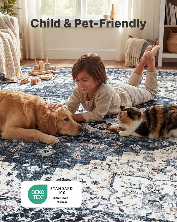 AMADA HOMEFURNISHING 8x10 Washable Area Rug, Low-Profile - Image 3