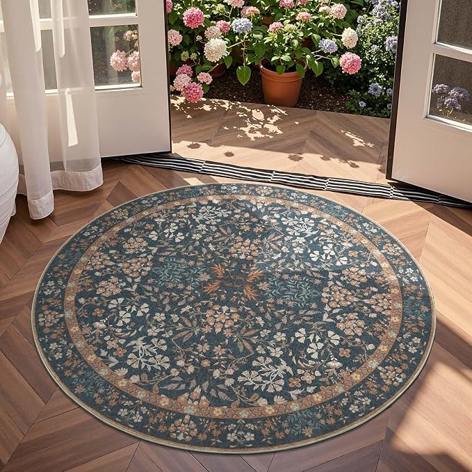 jinchan Zenith Round Rug 4ft Area Rug Soft 4'Round Floral Aesthetic Rug by JINCHAN