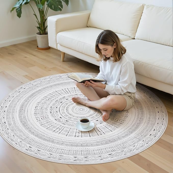 cotiled 5x5 Round Area Rugs Living Room Rug: Washable Boho Rugs - Image 5