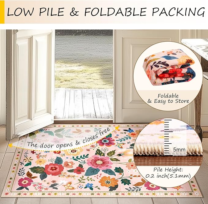 RELEANY Floral 5x7 Area Rug Machine Washable Soft Print Boho Carpet Non Slip - Image 4