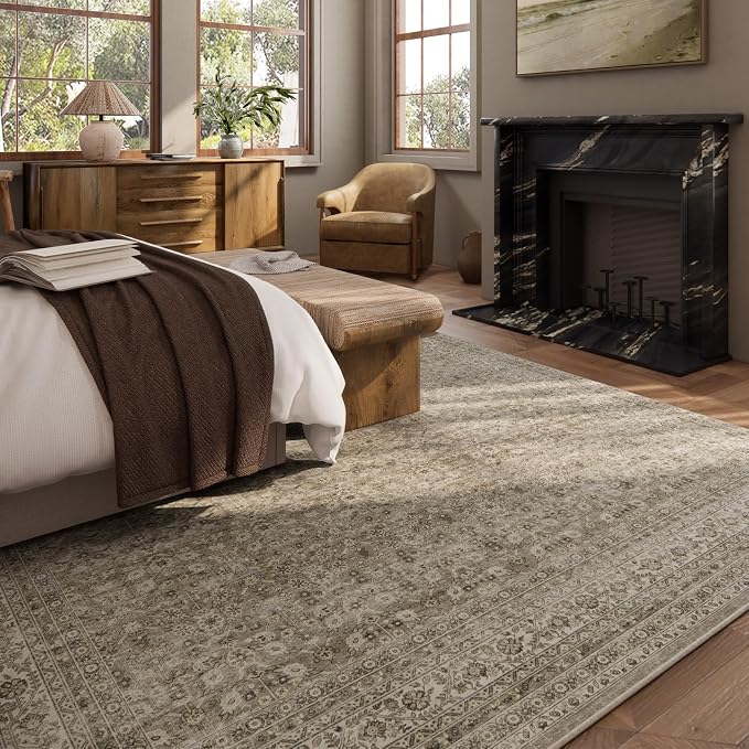 Washable Area Rugs for Living Room: 10x14 Bedroom Rug Vintage Large Rugs Stain - Image 3