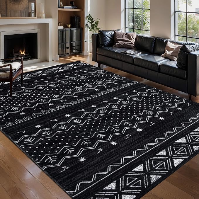 SERISSA 5x8 Area Rugs for Living Room, Washable Non-Slip Black and White Boho by SERISSAHomeDecorCollection