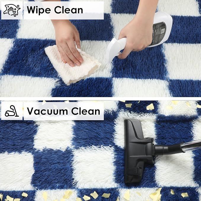 KICMOR Living Room Rug 5x7 Checkered Fluffy Area Rug, Soft Plush Indoor Floor - Image 4